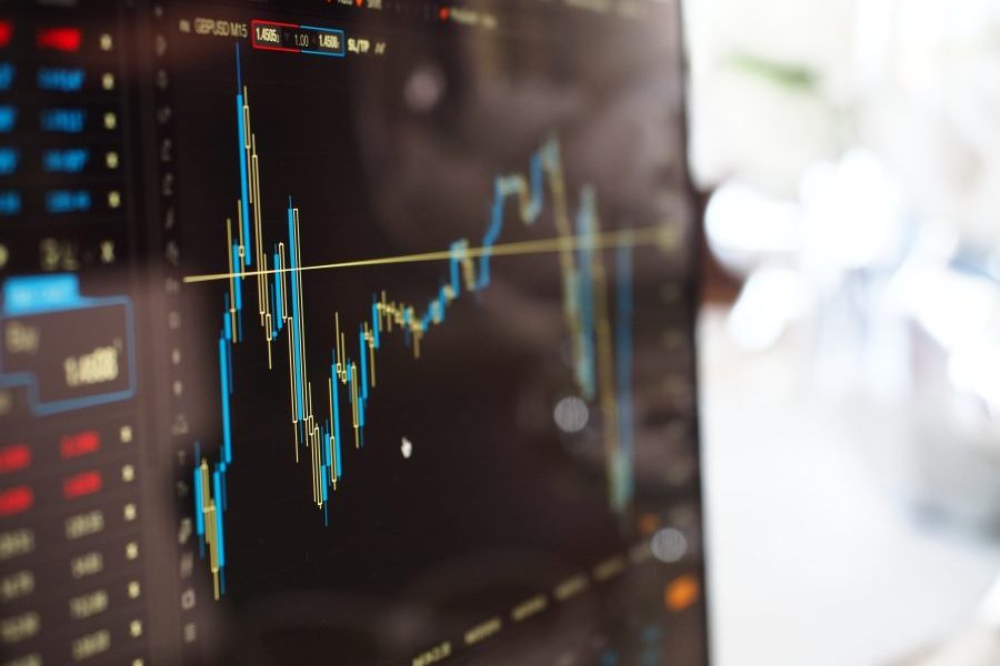 A financial graph on a computer monitor.