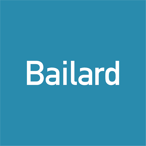Bailard logo in white on blue square background
