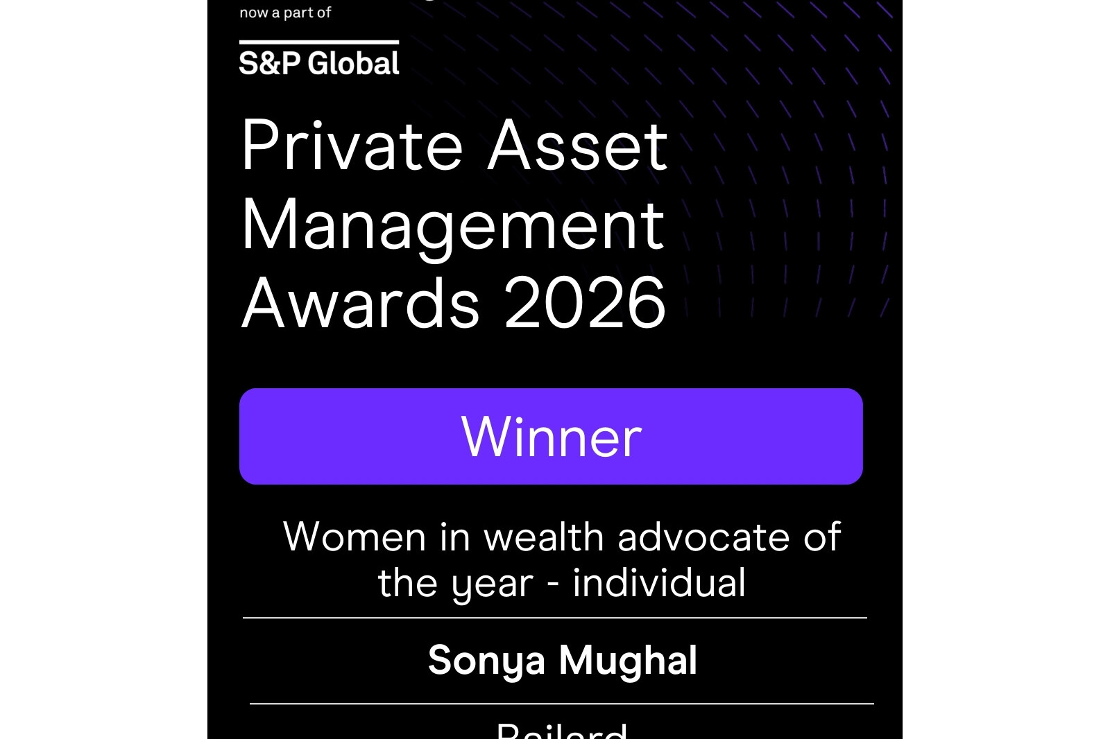 Women in wealth advocate of the year - Sonya Mughal, Bailard